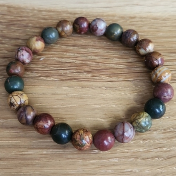 Picasso Jasper Bead Stretch Hand Crafted Bracelet - Picture 3 of 9
